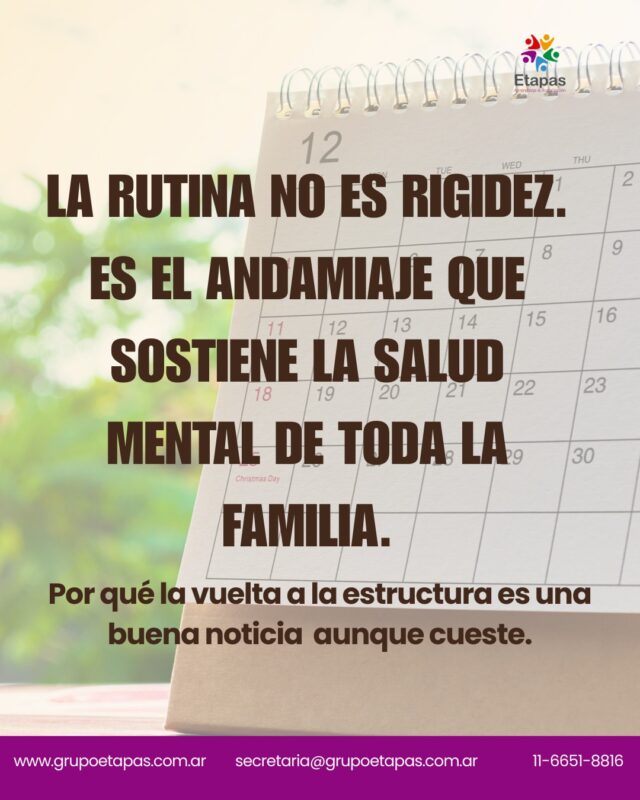 La rutina tiene mala prensa. Suena a rigidez, a aburrimiento, a "lo mismo de siempre."Pero para el cerebro, especialmente el cerebro de un chico, la predictibilidad es regulación. Y la regulación es salud mental.Hoy compartimos por qué la vuelta a la estructura es una buena noticia, aunque los primeros días cuesten.📍 Atención presencial en Lanús. Atención virtual📩 [link en bio]#rutina #saludmental #crianza #niños #vueltaalcole #familias #bienestar #grupoetapas