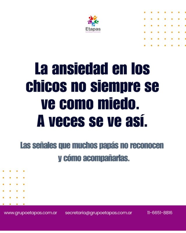 La ansiedad en los chicos no siempre parece ansiedad.A veces parece enojo. A veces parece dolor de panza. A veces parece que "se pone difícil" sin motivo aparente.Conocer las señales reales es el primer paso para poder acompañar bien.Hoy es compartimos cuáles son y qué ayuda (y qué sin querer empeora las cosas).📍Atención presencial en Lanús. Atención virtual📩 [link en bio]#ansiedad #niños #crianza #saludmental #emociones #psicología #familias #grupoetapas