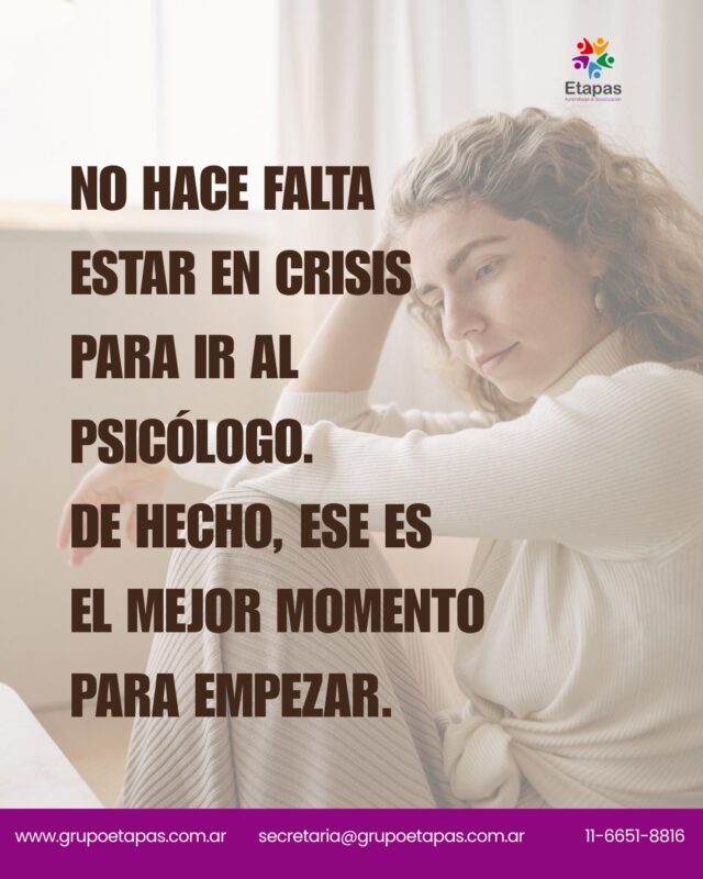 Hay un mito que le hace mucho daño a la salud mental: que la terapia es solo para cuando las cosas están muy mal.No es así.La terapia también es para el que funciona bien pero siente que algo podría estar mejor. Para el que quiere entenderse más. Para el que atraviesa un cambio, un trabajo nuevo, una separación, una mudanza, y quiere hacerlo con más recursos.No hace falta tocar fondo para merecer un espacio propio.Si estás pensando en empezar, ese pensamiento ya es suficiente razón.📍Turnos presenciales en Lanús💻Turnos online📩 secretaria@grupoetapas.com.ar#saludmental #psicología #terapia #bienestar #adultos #empezarterapia #grupoetapas