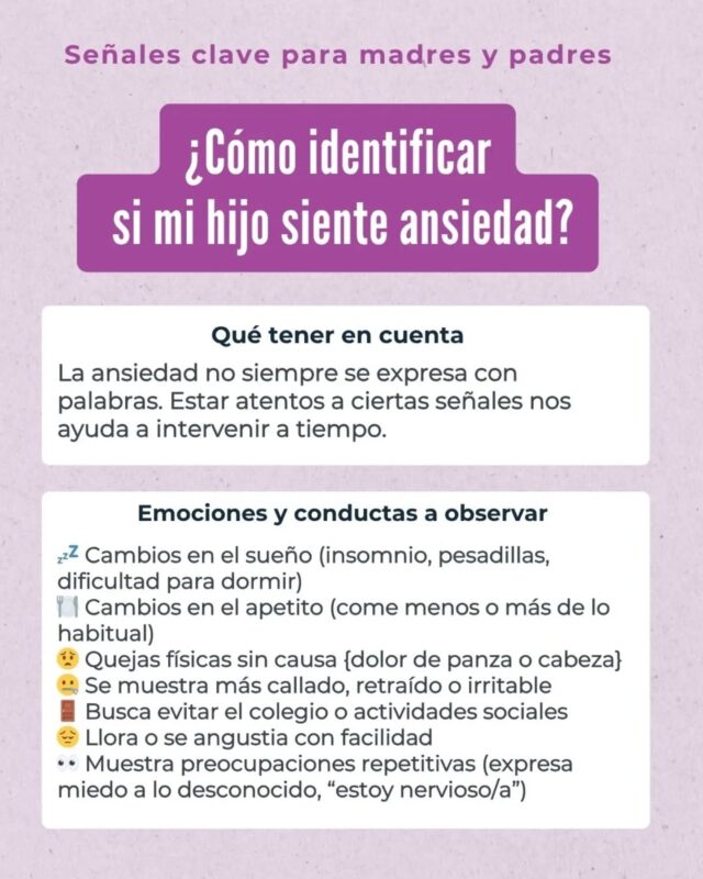 Detectar la ansiedad a tiempo es clave para el bienestar de tus hijos.¿Identificás alguna de estas señales? Guardá esta infografía y compartila con quien la necesite.¿Querés orientación profesional? Contáctanos, te podemos orientar.#AnsiedadInfantil #BienestarFamiliar #orientacionapadres #PsicologíaInfantil #GrupoEtapas CrianzaConsciente