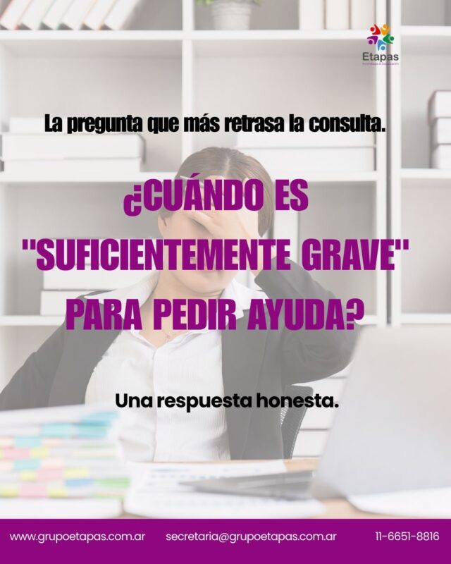 "No estoy tan mal como para ir al psicólogo."Es la frase que más escuchamos y la que más retrasa la consulta.La pregunta no es si estás "suficientemente mal." Es si algo no está bien y ya no podés moverlo solo.Hoy compartimos las señales concretas que dicen que vale la pena buscar ayuda  y qué pasa realmente en una primera consulta.📍 Atención presencial en Lanús📩 [link en bio]#psicología #saludmental #adultos #depresión #animobajo #consulta #bienestar #grupoetapas