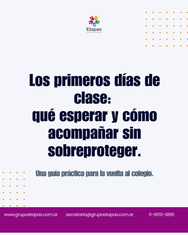 Los primeros días de clase son de ajuste para todos, y eso está bien.Lo que los chicos necesitan en esta primera semana no es rendir perfecto. Es reencontrarse con el ritmo, los compañeros y el espacio.Hoy les compartimos qué ayuda, y qué es mejor no hacer, en estos días de reencuentro.📍 Atención presencial en Lanús - Atención online📩 [link en bio]#vueltaalcole #adaptación #niños #crianza #escuela #psicopedagogía #aprendizaje #grupoetapas