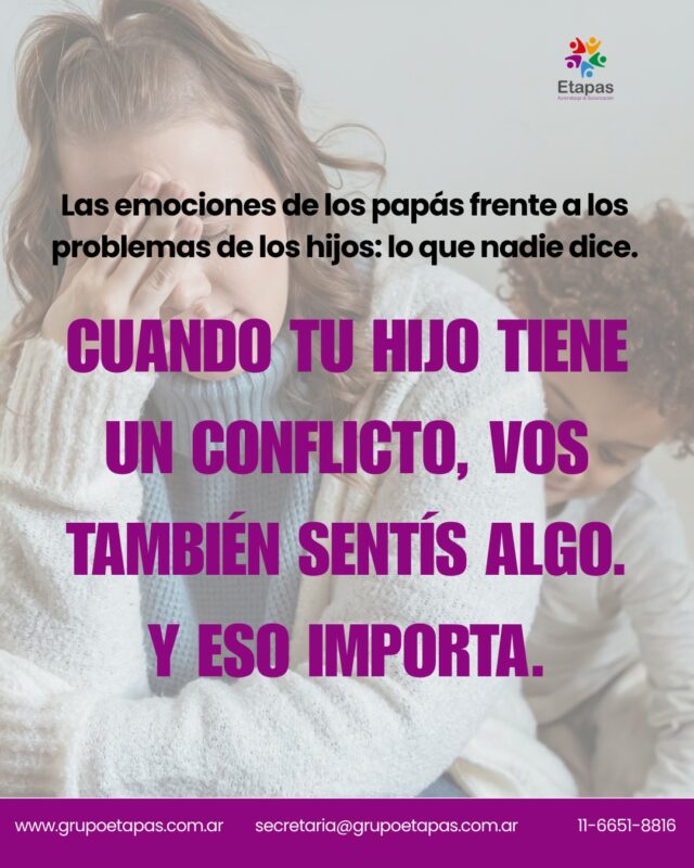 Cuando tu hijo o hija tiene un conflicto, vos también sentís algo.Y ese algo, la rabia, la angustia, el miedo, no siempre tiene que ver solo con lo que le pasó a él.Hoy hablamos de las emociones de los papás y mamás frente a los problemas de los hijos e hijas. Algo que muchos sienten pero pocos nombran.📍 Atención presencial en Lanús📩 [link en bio]#crianza #emociones #conflictos #maternidad #paternidad #saludmental #familias #grupoetapas