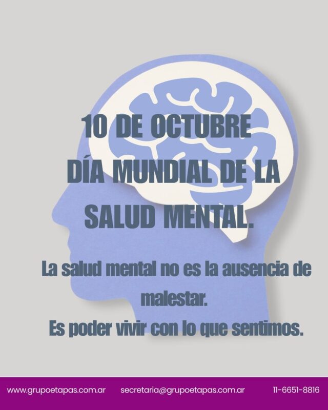 Hoy, 10 de octubre,  Día Mundial de la Salud Mental.No para hacer un posteo de calendario. Para decir algo que creemos de verdad:La salud mental no es estar bien todo el tiempo. Es poder transitar lo difícil sin que te destruya.Y eso se cuida. Se trabaja. Y se merece atención, antes de que sea urgente.Feliz día para todos los que están en ese camino. 🤍📩 Link en bio#saludmental #10deoctubre #díamundialdelasaludmental #psicología #bienestar #familias #concientización #grupoetapas