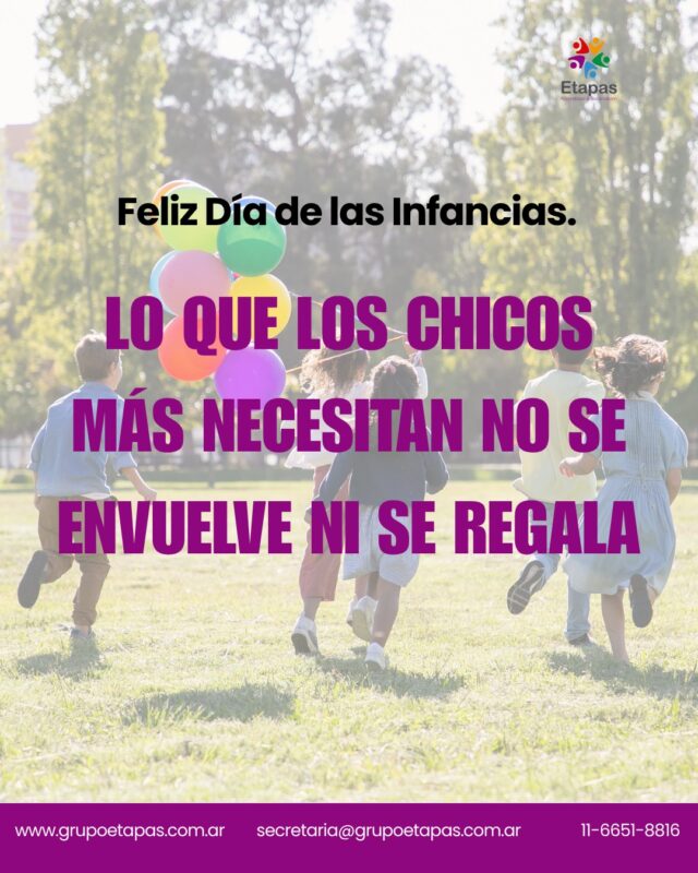 Hoy, Día de las Infancias, más que un saludo, una reflexión sobre lo que los chicos realmente necesitan.No es lo que se envuelve ni lo que se compra. Es lo que se da con presencia, con tiempo, con honestidad.Feliz día para todos los que están ahí, aunque no siempre de la forma que imaginaban. 🤍#díadelasinfancias #díadelniño #infancia #crianza #saludmental #vínculos #familias #grupoetapas